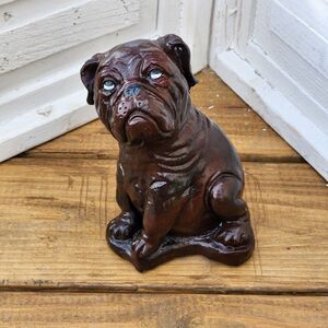 Sassy MCM English Bulldog Expressive Face Brown Sitting Cement Statue Figure 6x4